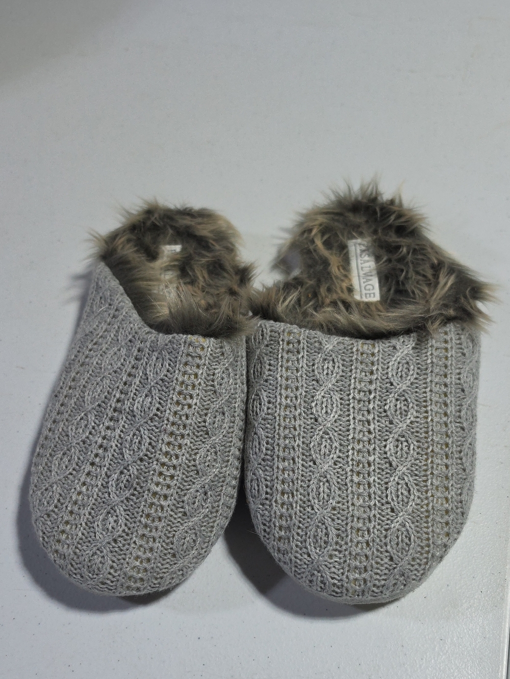P.J. Salvage Knit Faux-Fur Lined Kids Slippers - Light Gray